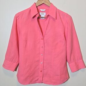 Vintage Talbots Women's Irish Linen Top Sz Small Button 3/4 Sleeve Coastal Pink